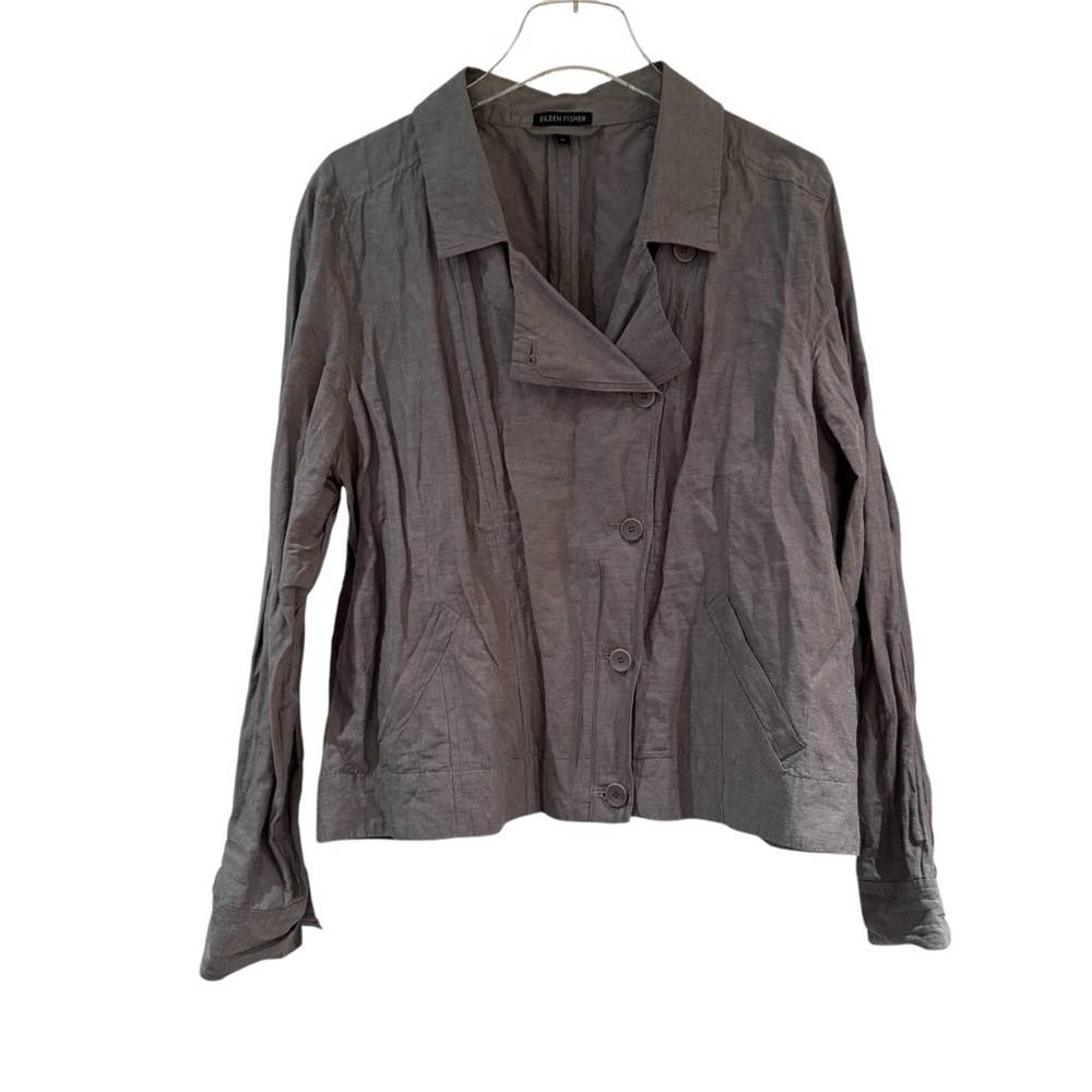 Eileen Fisher Jacket Military Style Gray Zip and Button Up Size Extra Large